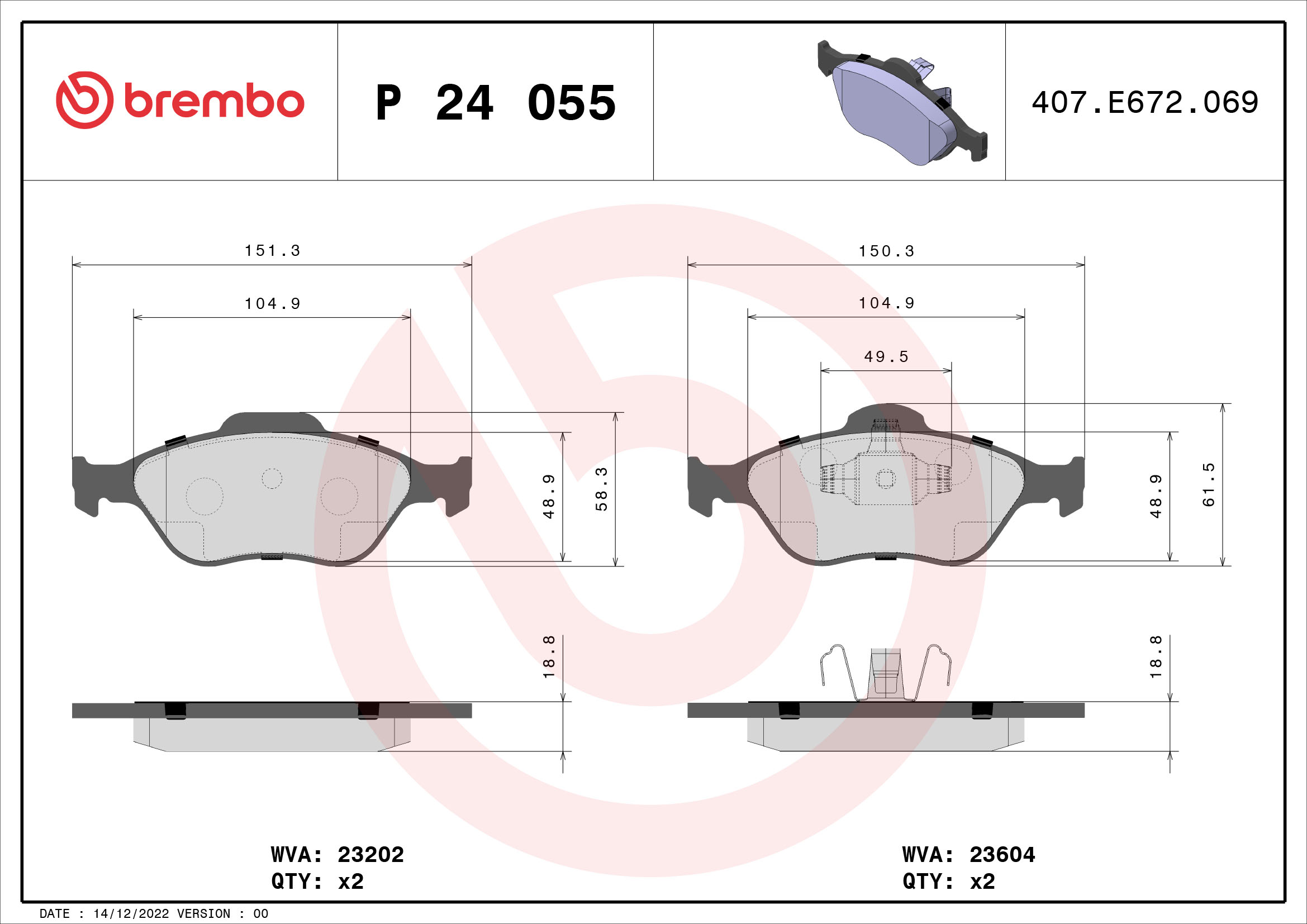 A.B.S. P 24 055 BREMBO Bremsbelagsatz, Scheibenbremse